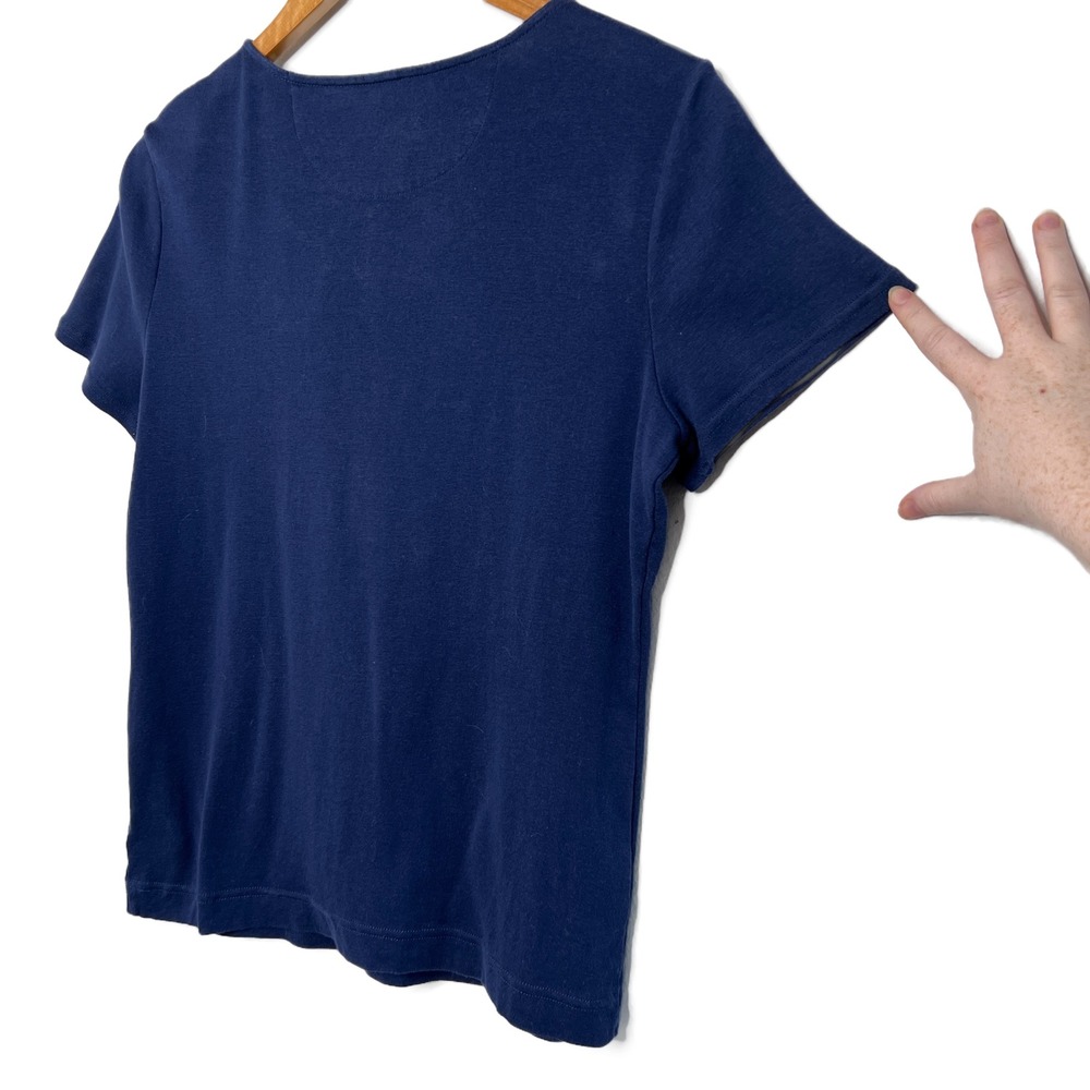 Lauren Ralph Lauren Womens Navy Blue Short Sleeve Henley Casual T Shirt Top L - Picture 13 of 16